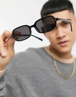 Design Retro Frame Square Sunglasses With Smoke Lens In