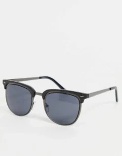 Design Retro Metal Sunglasses With Smoke Lens In And Matte Black