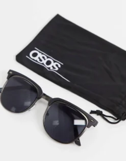 Design Retro Metal Sunglasses With Smoke Lens In And Matte Black
