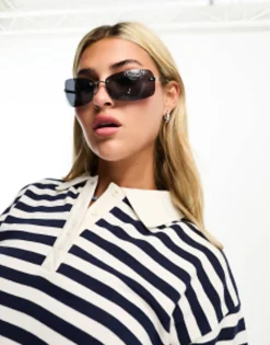 Design Rimless 90S Wrap Sunglasses With Smoke Lens