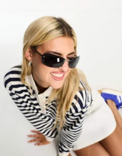 Design Rimless 90S Wrap Sunglasses With Smoke Lens