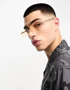 Design Rimless Slim Sunglasses With Taupe Lens In