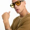 Design 70'S Aviator Sunglasses With Yellow Lens In