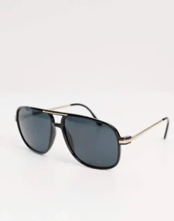 Design 70'S Aviator Sunglasses With Smoke Lens And Gold Detail Frame In