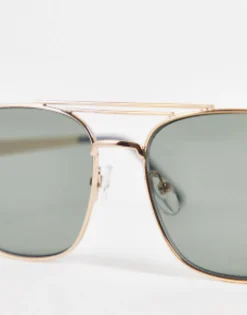 Design 70S Aviator Sunglasses In Metal With Retro Lens And Brow Bar Detail