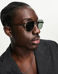 Design 70S Aviator Sunglasses In Metal With Retro Lens And Brow Bar Detail