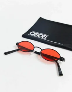 Design 90S Mini Oval Glasses In With Red Lens