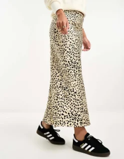 Design Satin Bias Midi Skirt In Animal Print
