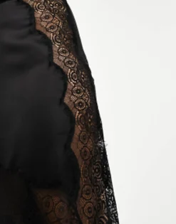 Design Satin Midi Slip Skirt With Lace Inserts In