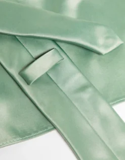 Design Satin Slim Tie And Pocket Square In Sage Green