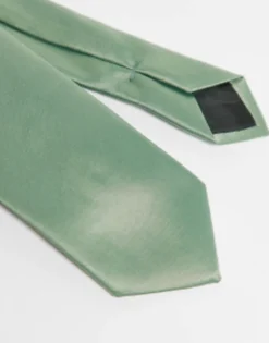 Design Satin Slim Tie And Pocket Square In Sage Green
