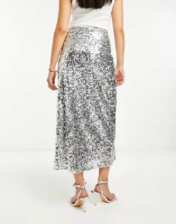 Design Sequin Bias Midi Skirt In