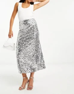 Design Sequin Bias Midi Skirt In