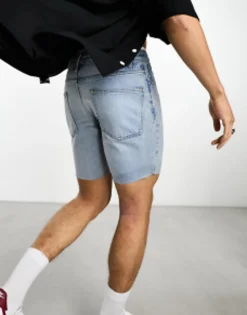 Design Slim Denim Shorts In Wash With Raw Hem