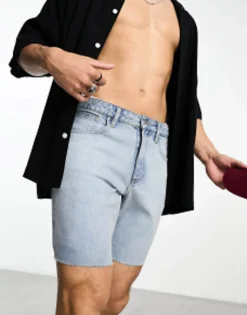 Design Slim Denim Shorts In Wash With Raw Hem