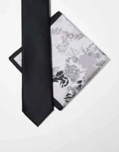 Design Slim Tie In Black And Grey Floral