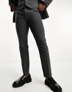 Design Slim Wool Mix Suit In Herringbone In Charcoal