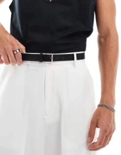 Design Smart Faux Leather Skinny Belt With Silver Buckle In