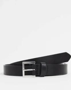 Design Smart Faux Leather Skinny Belt With Silver Buckle In