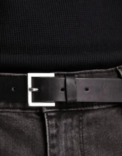 Design Smart Faux Leather Skinny Belt With Silver Buckle In