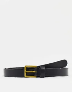 Design Smart Leather Skinny Belt With Gold Buckle In
