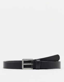 Design Smart Leather Skinny Belt With Silver Buckle In