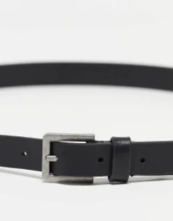 Design Smart Leather Skinny Belt With Silver Buckle In