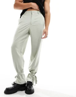 Design Smart Wide Leg Trousers With Tie Cuffs In