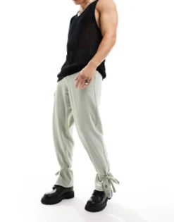 Design Smart Wide Leg Trousers With Tie Cuffs In