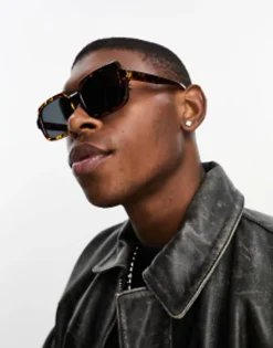 Design Square Sunglasses In Tort With Black Lens