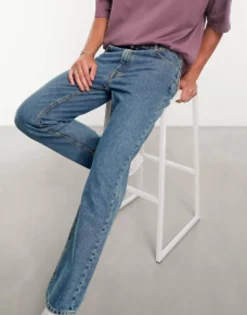 Design Stretch Slim Jeans In Mid Wash Blue