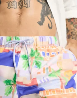 Design Swim Shorts In Mid Length In Scenic Print