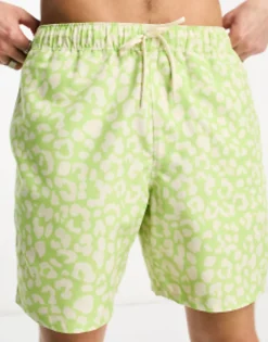 Design Swim Shorts In Short Length In Leopard Print In Green