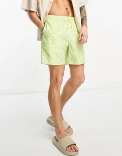 Design Swim Shorts In Short Length In Leopard Print In Green