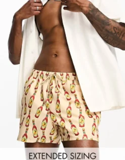 Design Swim Shorts In Short Length In Hot Sauce Print