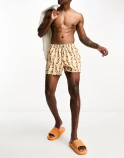 Design Swim Shorts In Short Length In Hot Sauce Print