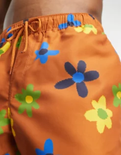 Design Swim Shorts In Short Length In Floral Print In Brown