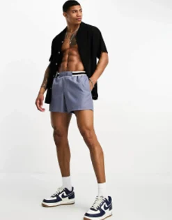 Design Swim Shorts In Short Length With Smart Styling In Charcoal
