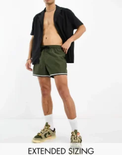 Design Swim Shorts In Short Length With Cargo Pocket And Contrast Binding In