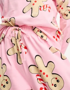 Design Tall Christmas Gingerbread Long Sleeve Top & Trouser Pyjama Set In