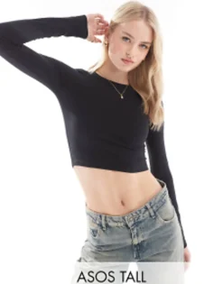 Design Tall Fitted Crop T-Shirt With Long Sleeve In