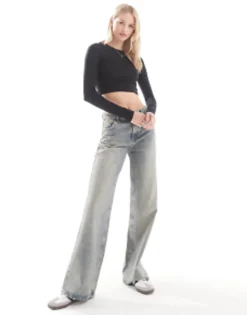 Design Tall Fitted Crop T-Shirt With Long Sleeve In