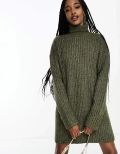 Design Tall Knitted Jumper Mini Dress With High Neck In