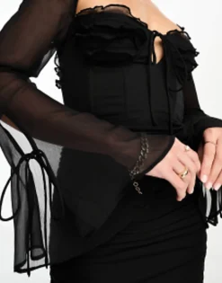 Design Tall Milkmaid Ruffle Corset Detail Midi Dress In
