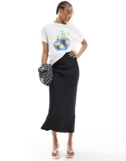Design Tall Satin Bias Midi Skirt In