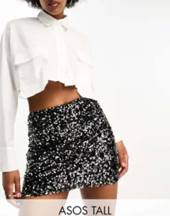 Design Tall Sequin Mini Skirt In