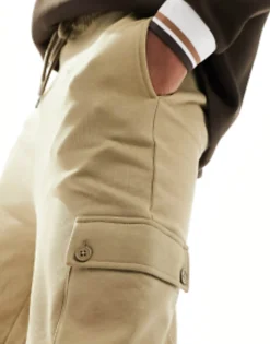 Design Tapered Cargo Joggers With Toggle In Beige