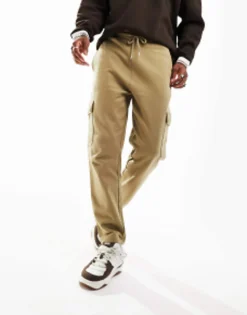Design Tapered Cargo Joggers With Toggle In Beige