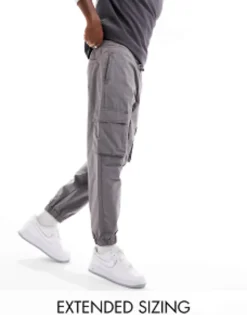 Design Tapered Pull On Cargo Trouser In Washed With Elasticated Waist