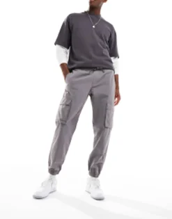 Design Tapered Pull On Cargo Trouser In Washed With Elasticated Waist